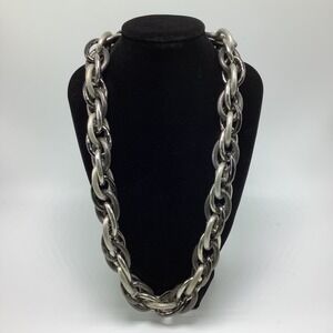 Chunky Silver & Black Gunmetal Tone Chain Link Choker Necklace